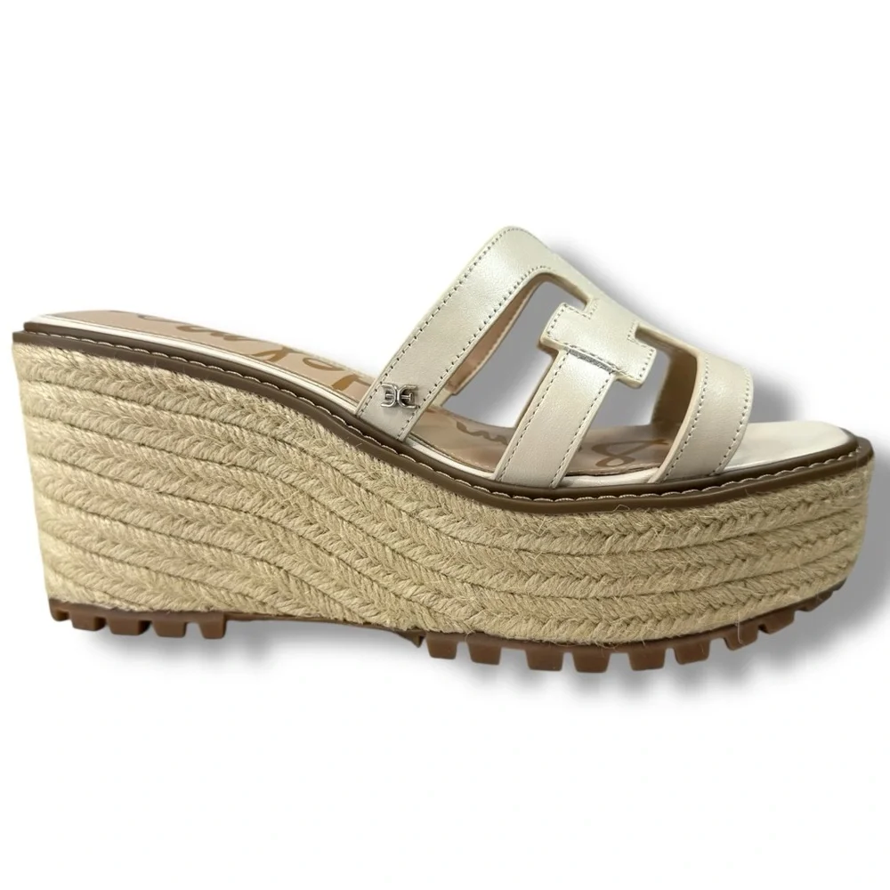 NEW Sam Edelman Laine Platform Wedge Espadrille Sandals Ivory Size 9.5 Resort